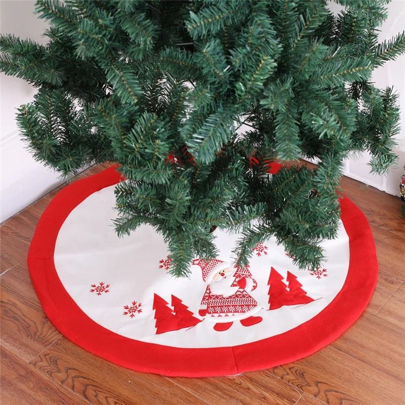 90cm White Red Christmas Tree Skirt Santa Clause Embroidery Rug Under