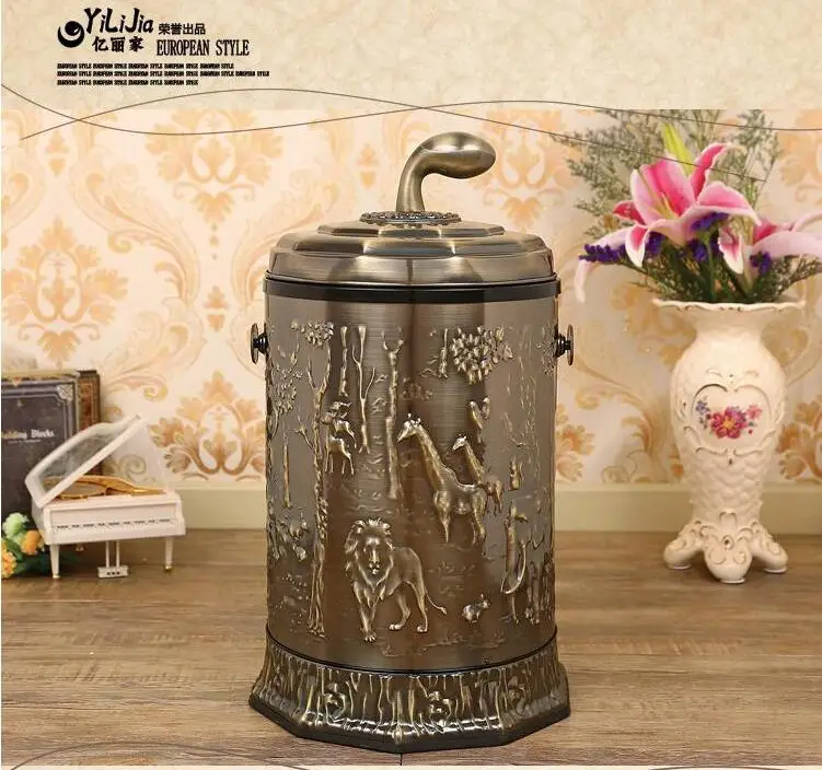 

European Luxury brown 10L open with hand metal trash bin with plastic bucket garbage bin for home decoration LJT021
