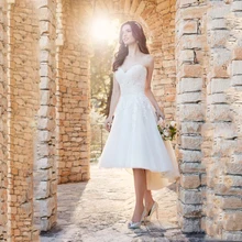 Custom made Short Custom made Wedding Dresses 2017 Lace Short Front Long Back White Vintage Wedding Gown robe de mariee courte