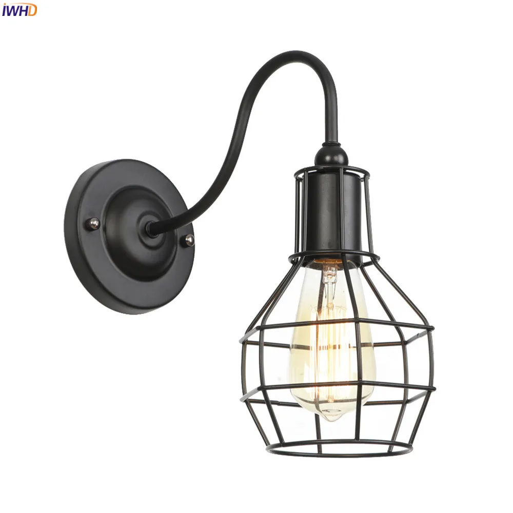 

IWHD Black Iron Metal Edison Wall Sconce Home Living Room Stair Light Loft Industrial LED Wall Lamp Wandlamp Applique Murale