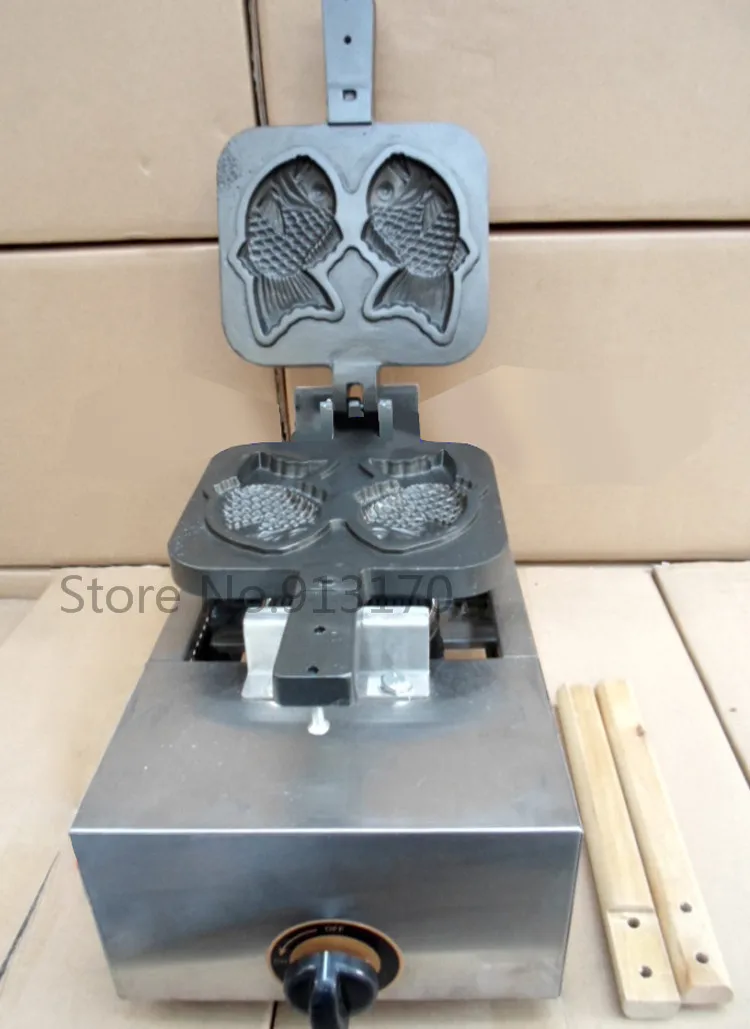 Gas Fish-shape Cake Maker Taiyaki Waffle Machine Double Moulds  for Fish-shape Waffle Making