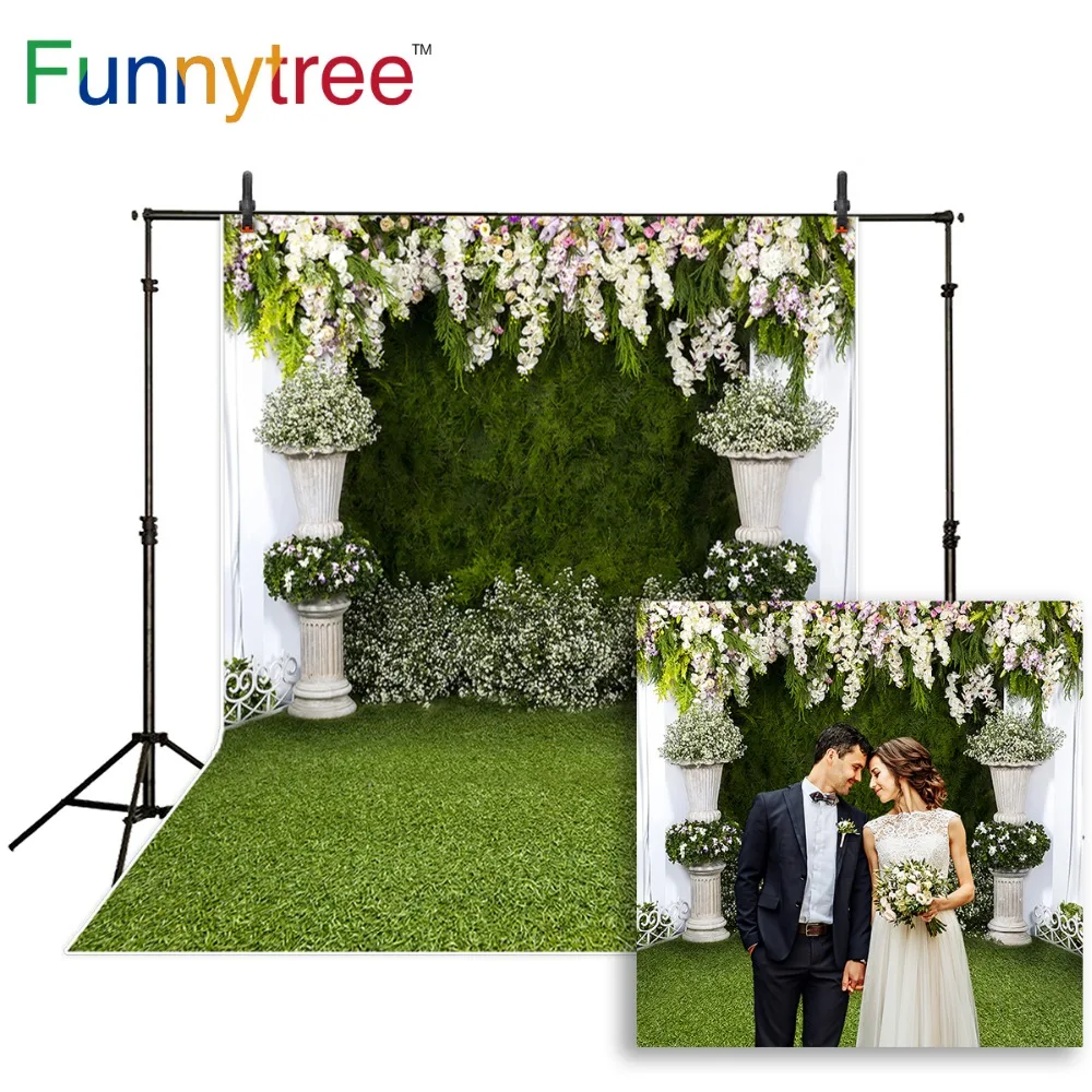 Фон Funnytree для фотостудии Свадьба Весенняя зеленая трава цветок дверь