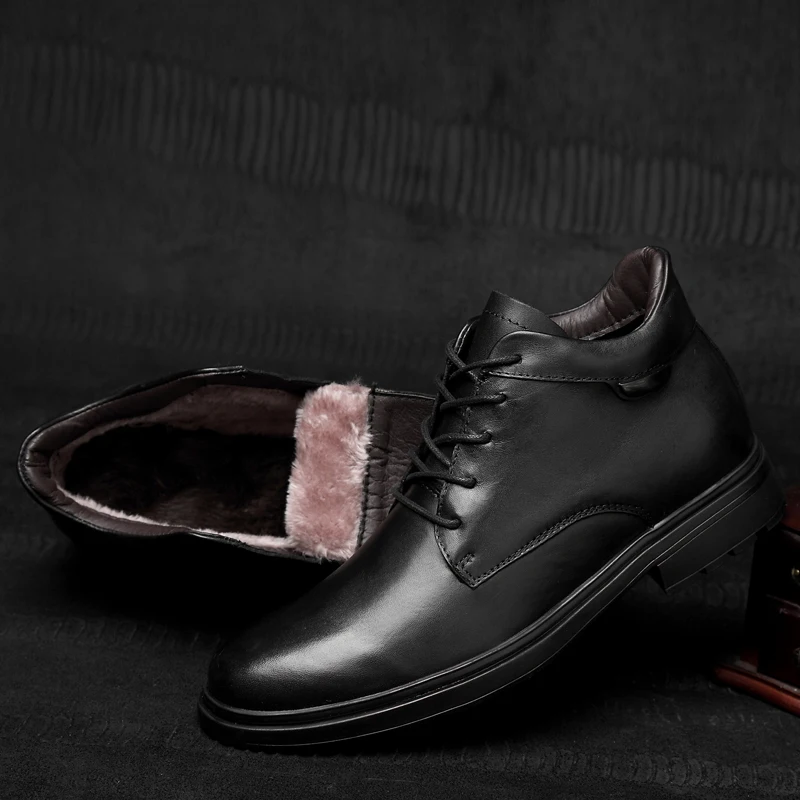 

Handmade Men Boots Genuine Leather Men winter Martin Boots Water Proof Work plush with fur warm Winter Ankle Boots Shoes k5
