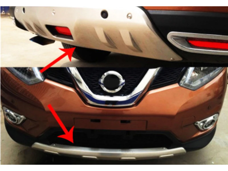 For nissan Rogue x trail 2014 2015 2PCS metal front + rear bumper bottom guard protector with