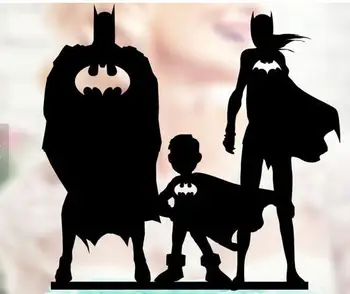 

personalized Batman and Batgirl superhero family wedding birthday cake toppers bridal baby shower Bachelor party decorations