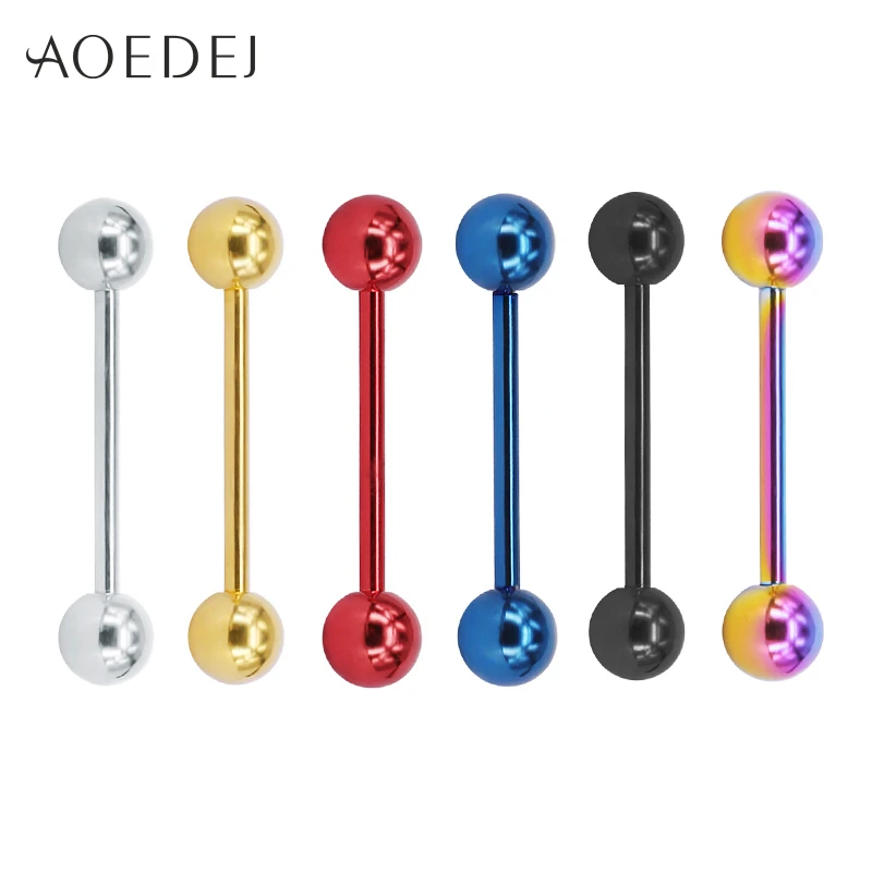 AOEDEJ 6 Colors Tongue Piercing Barbells Stainless Steel Tongue Rings