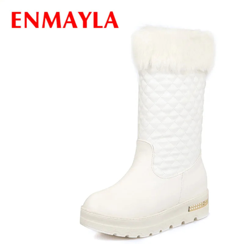 

ENMAYLA Winter Warm Fur Half Boots for Women White Flats Platform Snow Boots Ladies Shoes Woman