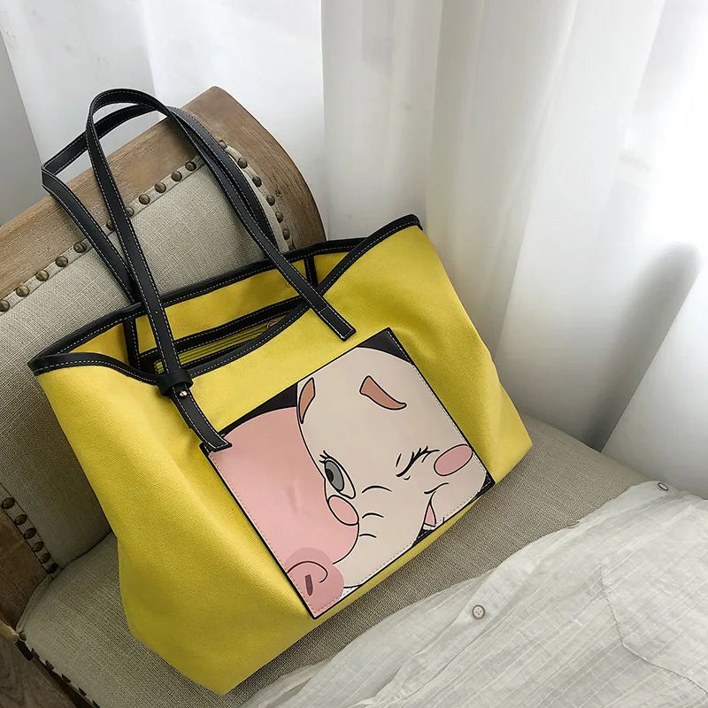 

JI HAO Original Design Female Shoulder Bags Canvas Bag For Women Large Capacity Ladies Solid Handbag Animal Prints Bucket Bags