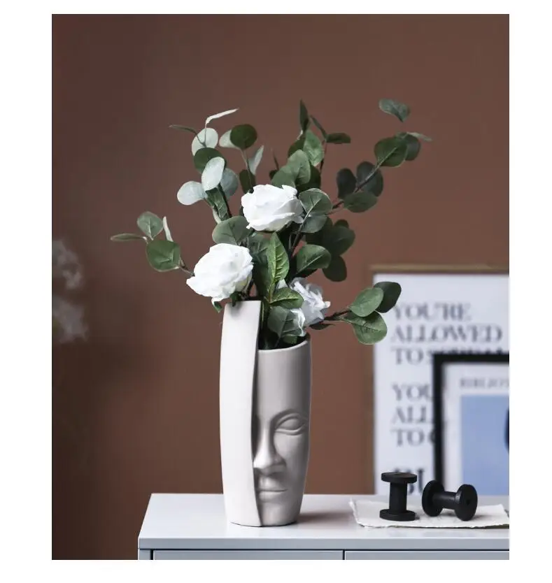 

Nordic Face Art Vase Ceramic Flower Arrangement Vase Vintage Artificial Flower Vases Ceramic Creative People Face Big Vase Pot