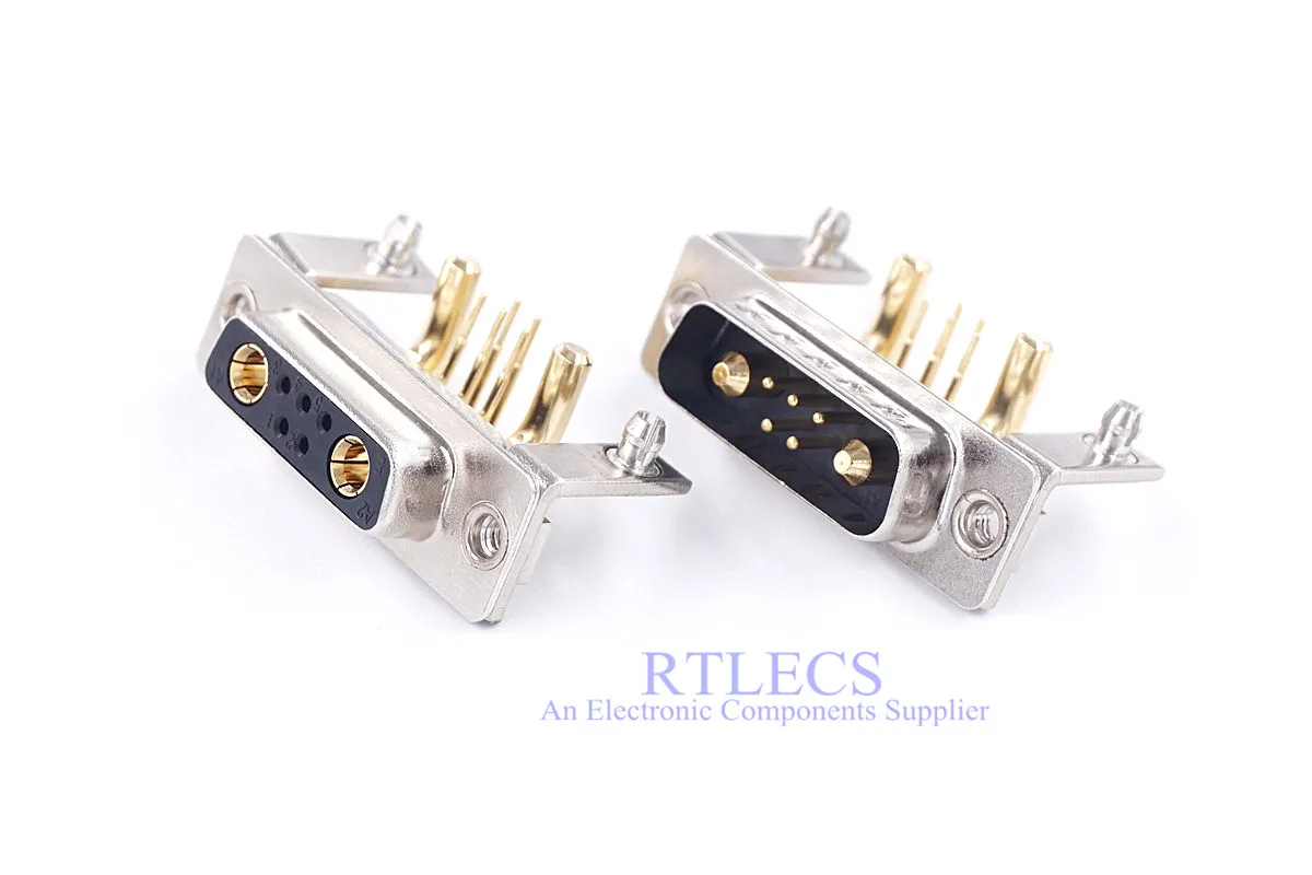 

1 piece High Current 30 Amp Hybrid D-Sub Connector 7w2 Male Female 5+2 Power Mixed Contact Right Angle With Metal Bracket