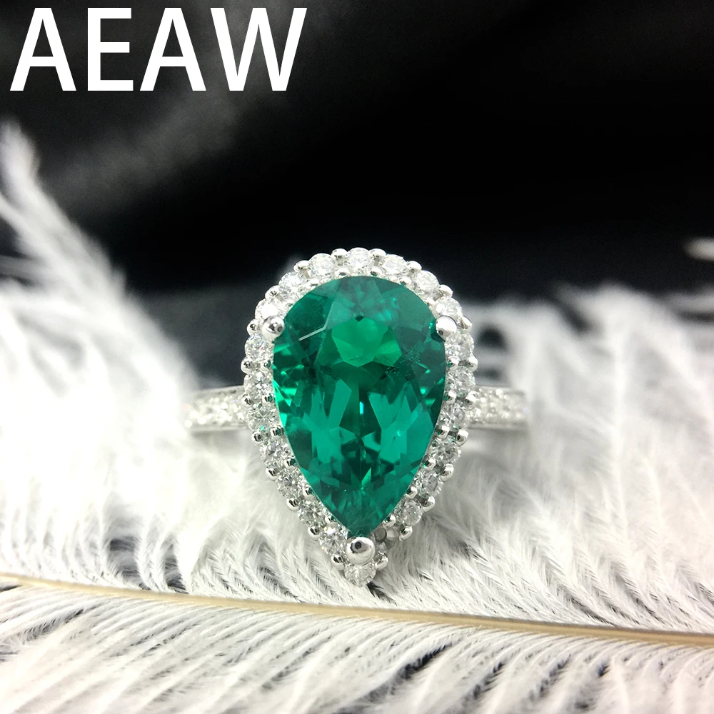 

AEAWJewelry 3.5ct Lab Emerald Ring Anniversary Ring Pear Cut Green Gemstone May Birthstone 14K White Gold Ring Women