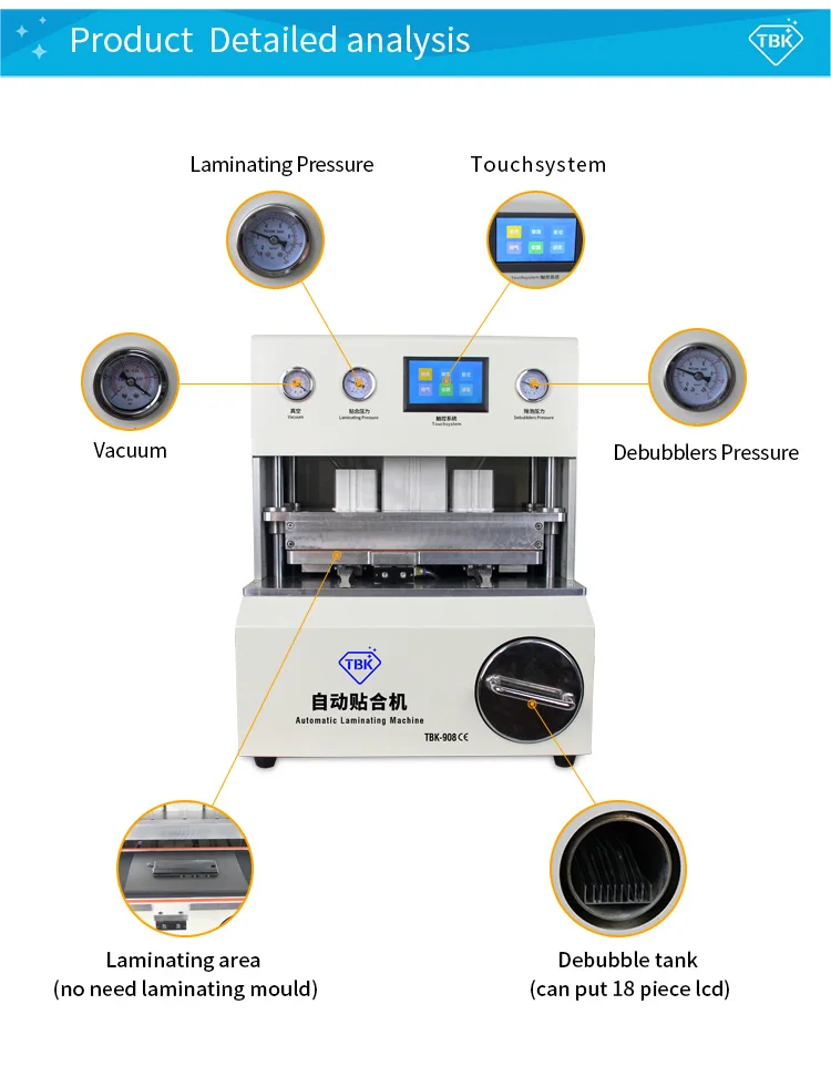  LY TBK 908 all in one automatic 9 inch debubble Curved Touch Screen OCA LCD Vacuum 12 inch Laminati