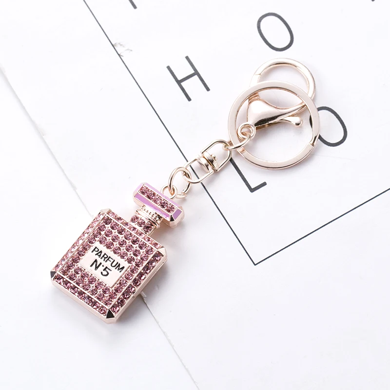 

High quality key chain high quality 6 color full color rhinestone perfume bottle key chain ladies bag pendant jewelry