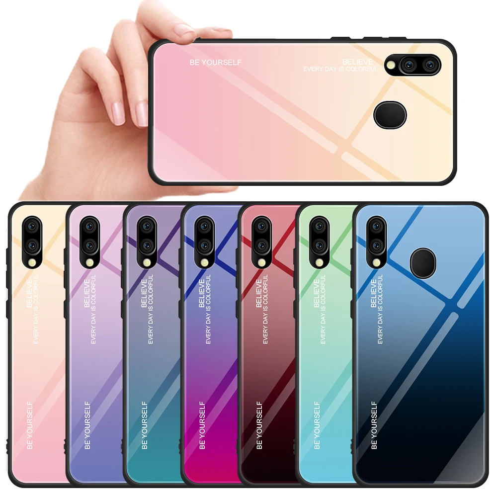 

For Samsung Galaxy M20 M10 A30 A50 Case Tempered Glass Gradient Soft Silicone Frame Back Cover For Galaxy M10 M 20 10 A 30 50