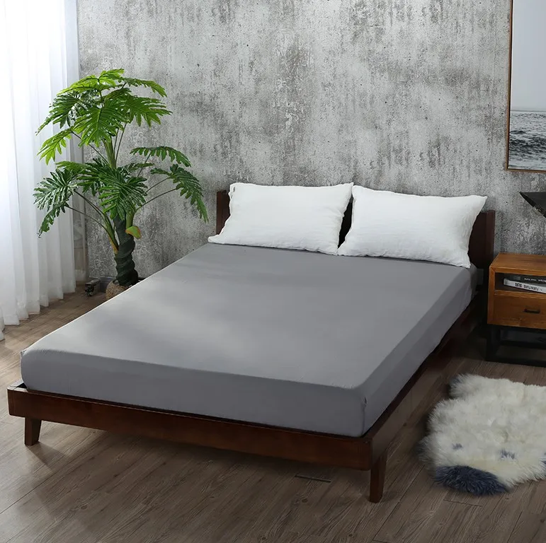 Polyester Solid Fitted Sheet Mattress Cover With Elastic Band Bedding Linens Bed Sheet Wholesale - Цвет: Drak gray