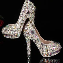 Factory manufacture colorful rhinestones with platform high heels bridal wedding shoes AB crystal Shoes for Wedding Ceremony