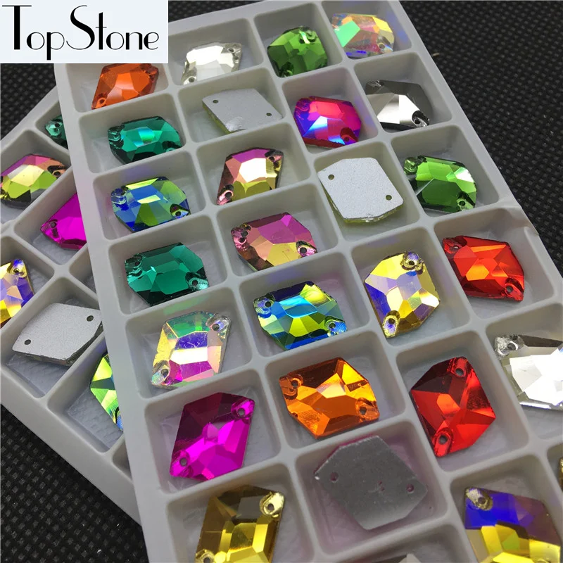 

TopStone Mix Colors 28pcs 14x17mm Cosmic Sew On stone Flatback 2 holes Sewing Glass Crystal Jewelry Beads dress making