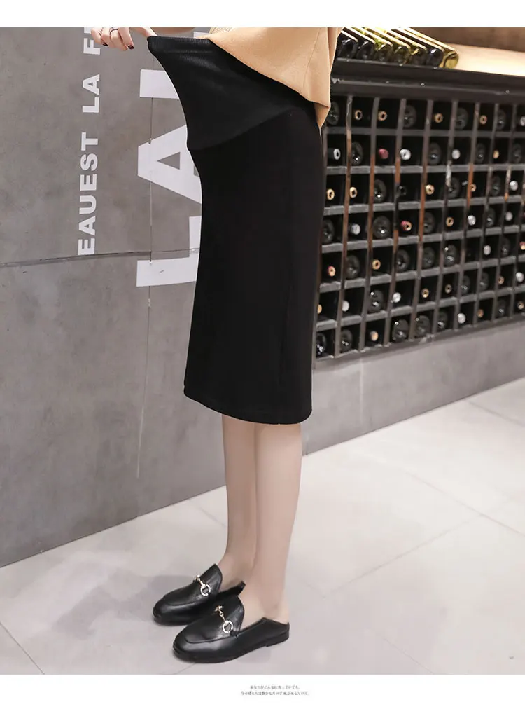 Лето Осень Корейская мода для беременных живота юбки шерстяные трикотажные стрейч прямые юбки нижняя для беременных женщин скидка 25