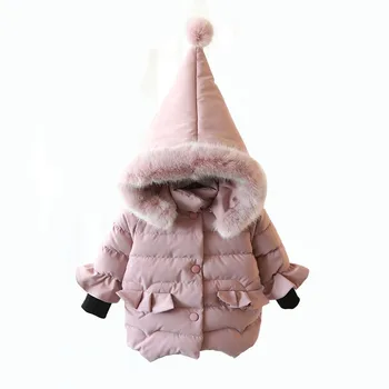 

Children Little Girls Jacket Coat with Faux Fur Hood Winter Warm Windproof Snowsuit Outerwear Coat 2-6Y Kid Clothing Pink
