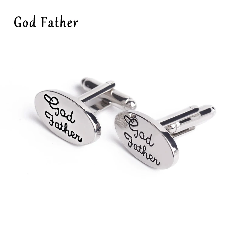 

New Fashion Simple Silver Cufflinks Charm Letters God Father Casual Cufflink Classic Men French Shirt Business Cuff Links Button