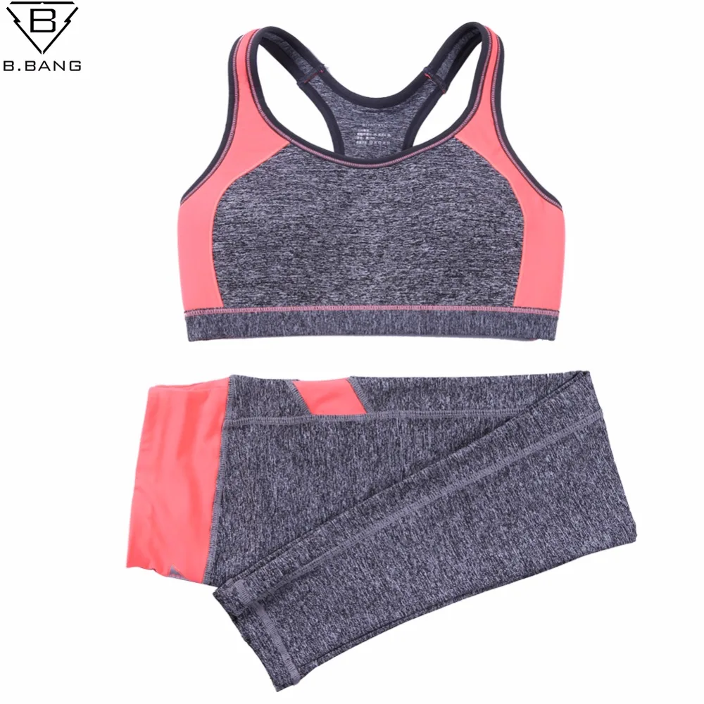 

B.BANG Women Sport Yoga Sets for Running Gym Sportswear Sports Top Gym Push Up Bras Elastic Capris Fitness Tights Suit for Woman
