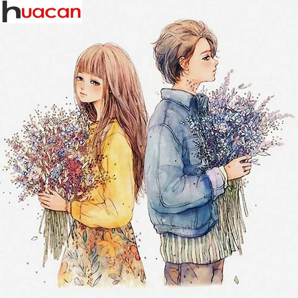 

HUACAN 5D Diamond Painting Love Full Square Diamond Mosaic Flower Diamond Embroidery Cross Stitch Resin Drill Wall Stickers