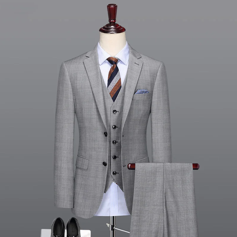 Traje De Hombre Gris Claro Inteligente Casual 50 Lana Novio Alta Calidad Trajes De Boda Para Hombre Regalos De Fiesta Del Dia Del Padre Trajes Formales Set Plus