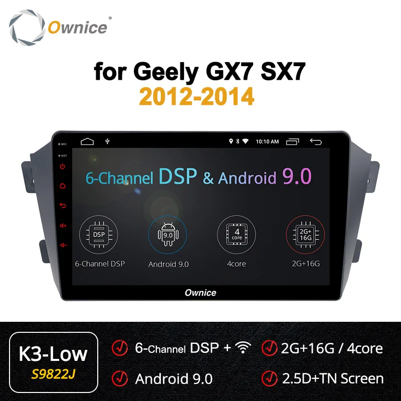 Ownice k3 k5 k6 Восьмиядерный Android 9,0 автомобильный Радио Аудио плеер для Geely GX7 SX7 2012 2013 Автомобильный gps dvd-плеер 4G LTE SPDIF - Цвет: S9822 K3-Low