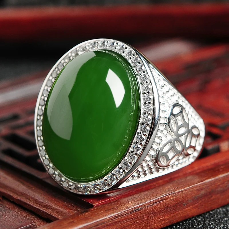 Высококачественная атмосфера для мужчин и женщин натуральное и Hetian jade Jasper инкрустированное серебряное кольцо 925 выдвижное нефритовое кольцо