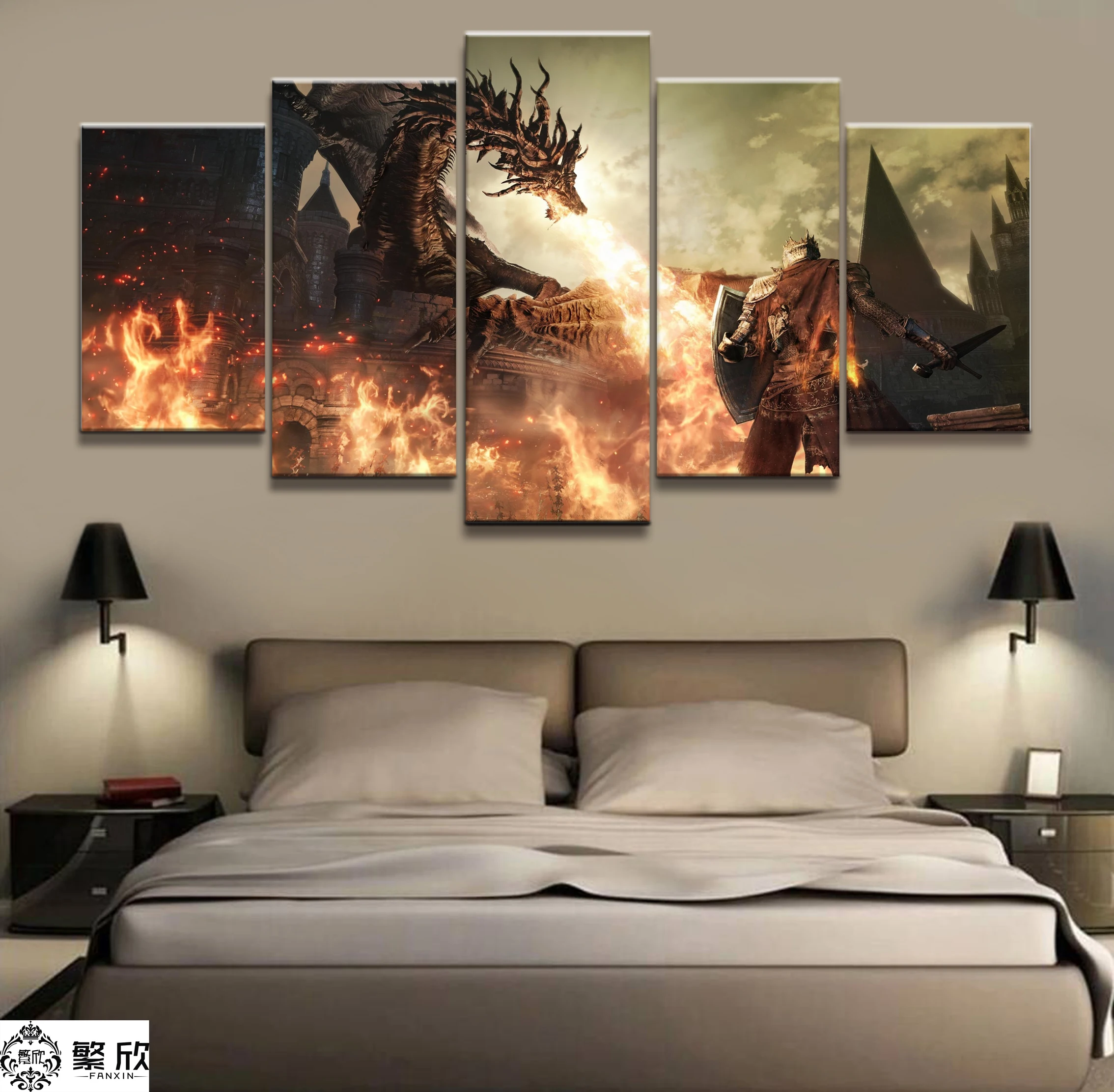 

Hot Sales Without Frame 5 Panels Picture Dark Souls Warrior Canvas Print Painting Artwork Wall Art Canvas Painting Wholesale