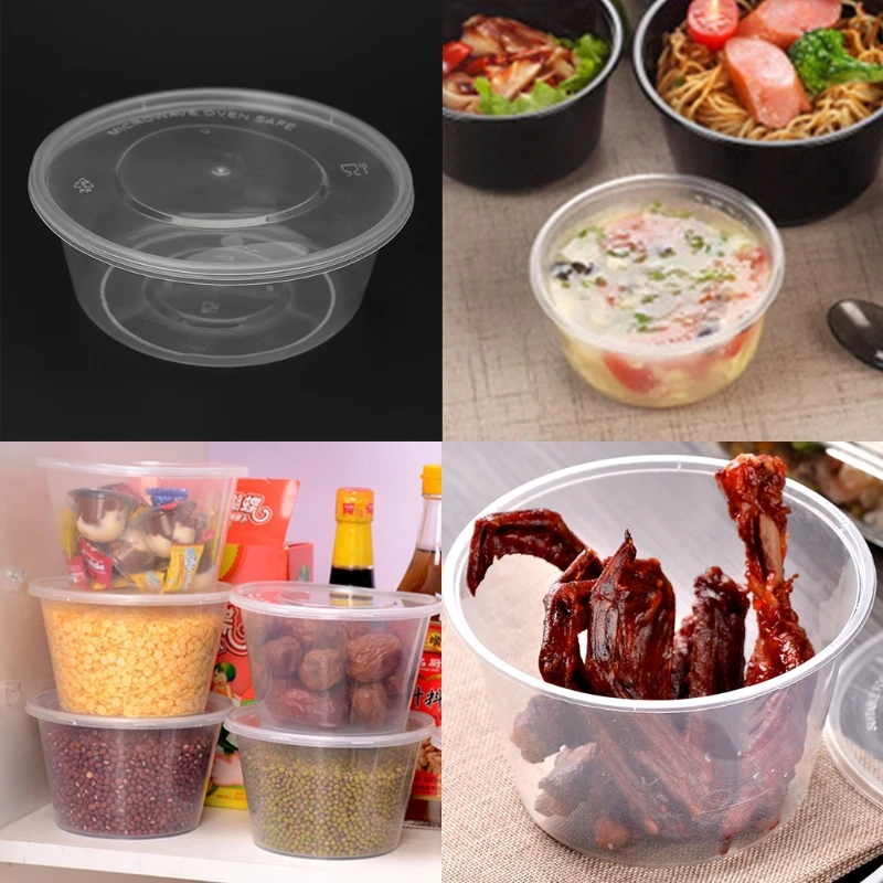 10 шт пластиковая чаша одноразовая обеденная суповая чаша еда круглый контейнер коробка с крышками пластиковая чаша
