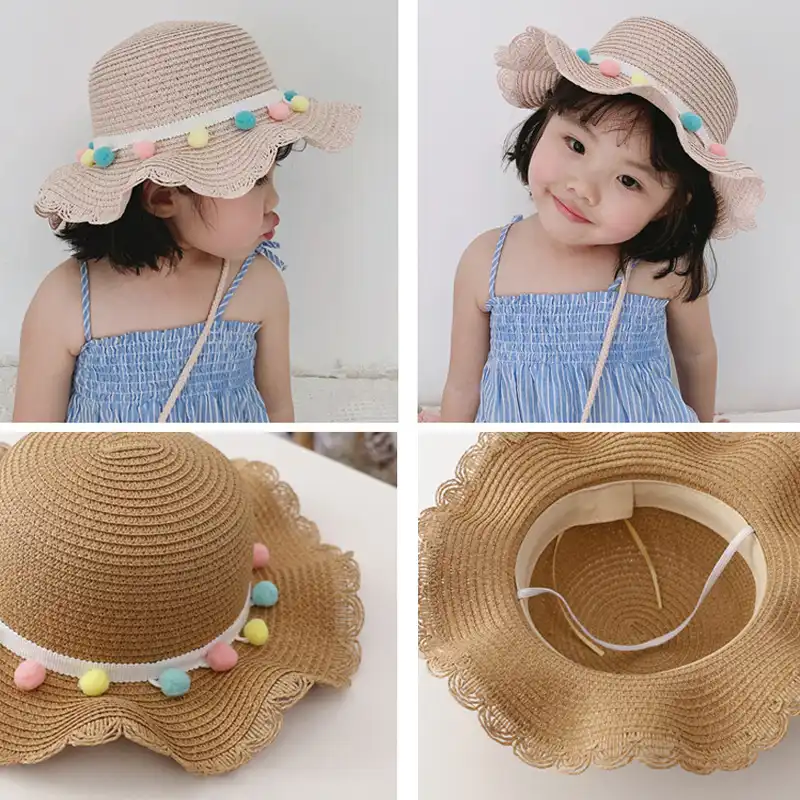 Summer Kids Baby Girls Child Bow-Tie Breathable Hat Straw Bucket Fisherman Cap