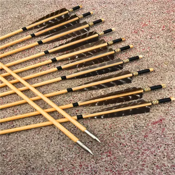 

6/12/24Pcs 32'' Wooden Arrows Turkey Feather Bullet Tips Self Nock Special Winding Way