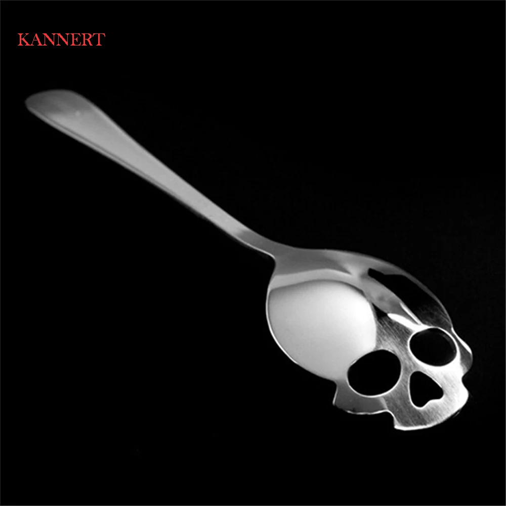 

KANNERT Skull Shaped Spoon 304 Stainless Steel Coffee Spoon Dessert Ice Cream Sweets Teaspoon Stainless Food Cutlery