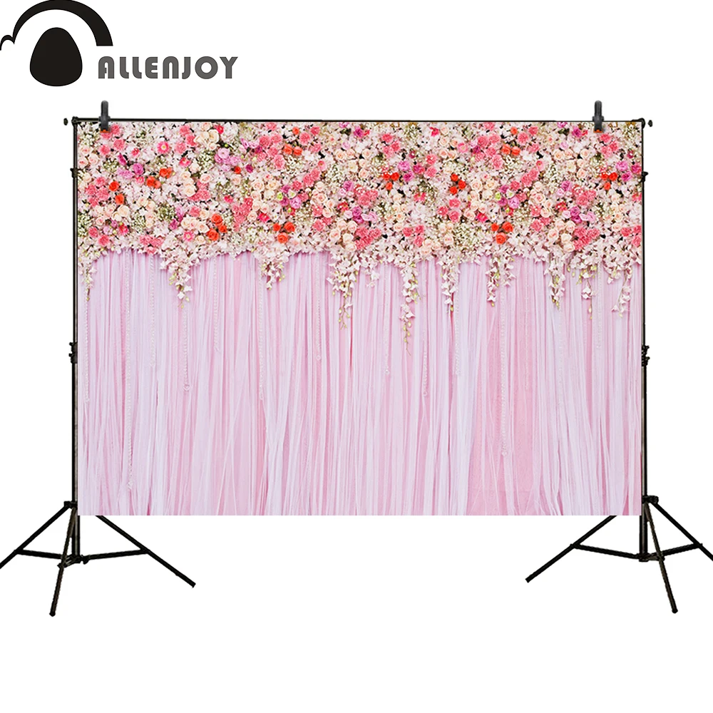 Goedkoop Allenjoy achtergrond fotografie bruiloft decoratie party roze bloemen Bloem muur gordijnen Verjaardag Bridal douche achtergrond