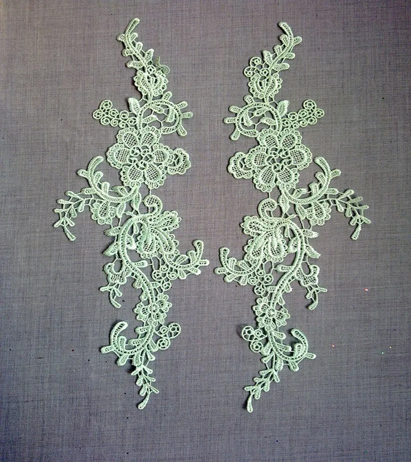 4 조각/2 쌍 33*10cm 25 색상 섬세한 웨딩 머리 장식품 Venise 꽃 레이스 Applique 바느질 레이스 트림 드레스 DIY