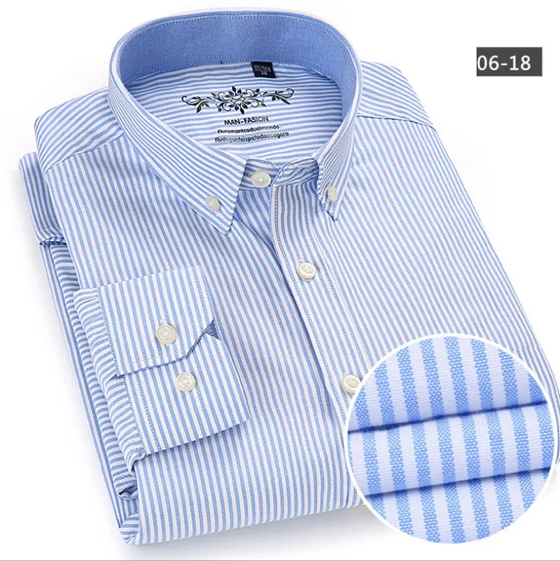 Mwxsd high quality Casual Mens Oxford Cotton Shirt Men Striped plaid wedding part Shirts male slim fit non iron Easy care shirt - Цвет: 15