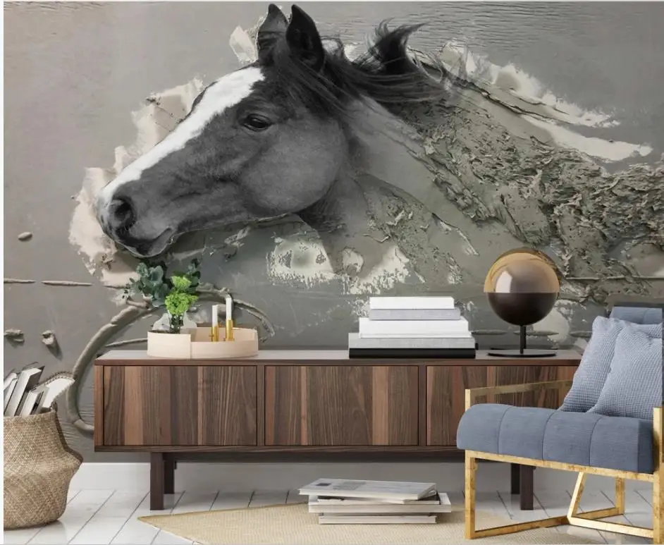 wallpaper for walls 3 d for living room 3D embossed abstract white horse TV background wall wallpaper for walls 3 d for living room 3D embossed abstract white horse TV background wall