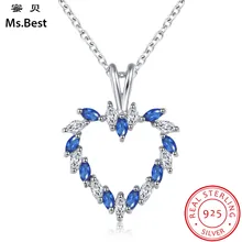 Blue Sapphire Heart Pendant Necklace for women Solid Sterling Silver 925 Fine gem Jewelry Wedding Party Gift Natural Birthstone