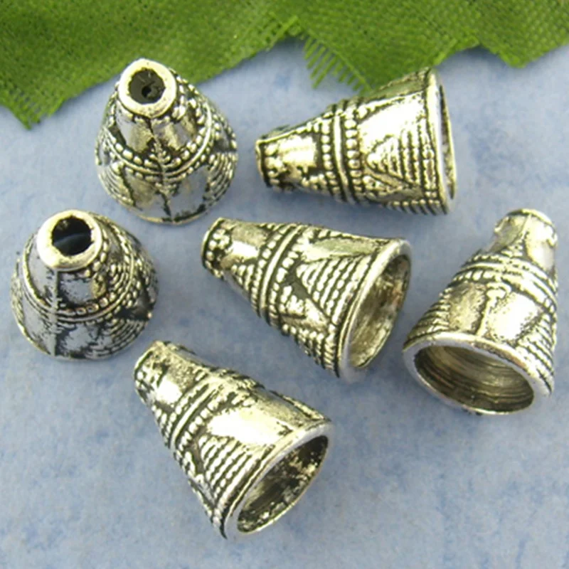 300Pcs Silver Cone Metal End Beads Caps Jewelry Making Findings 11x9mm