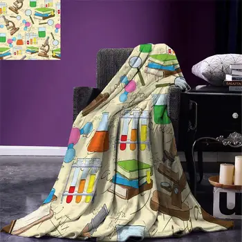 

Kids Throw Blanket Science Education Lab Sketch Books Equation Loupe Microscope Molecule Flask Print Warm Microfiber Blanket
