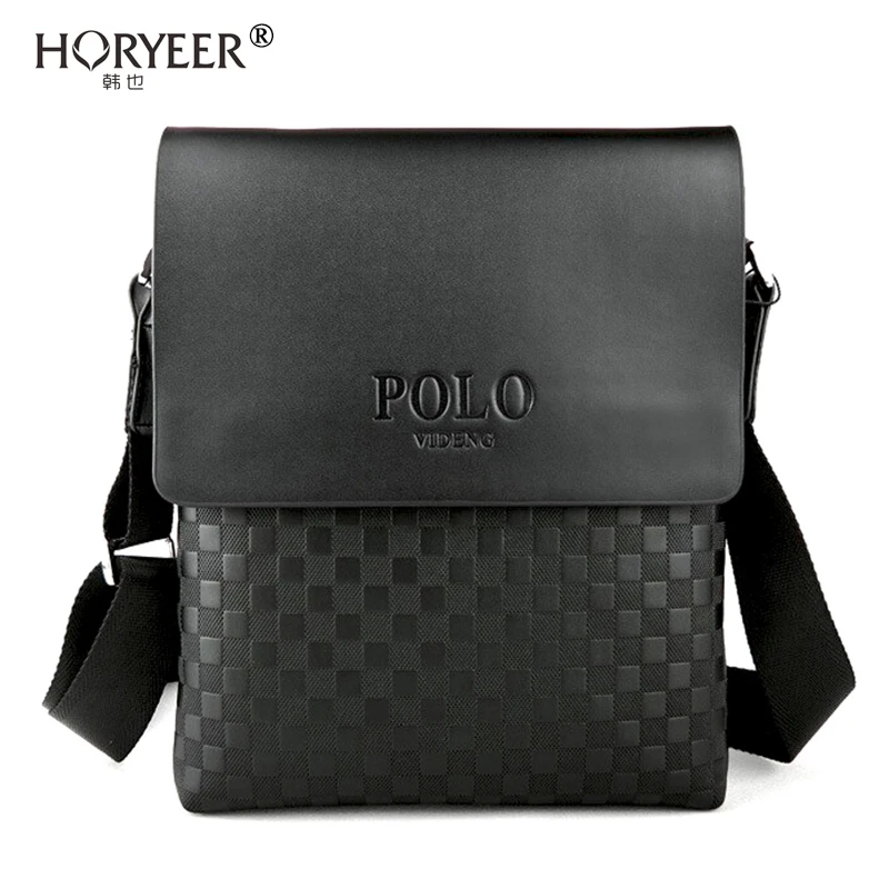 HORYEER Luxury briefcase Plaid POLO bag Men messenger bags leather ...