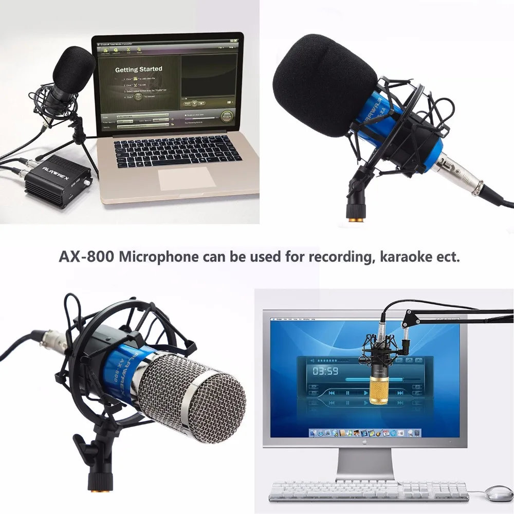 ALAWREX профессиональный конденсаторный микрофон KTV Cardioid Pro Audio Studio вокальная Запись микрофон караоке+ металлический амортизатор