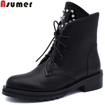 

ASUMER Russia hot sale new ankle boots for women round toe zip lace up autumn winter boots lace up soft pu leather boots women
