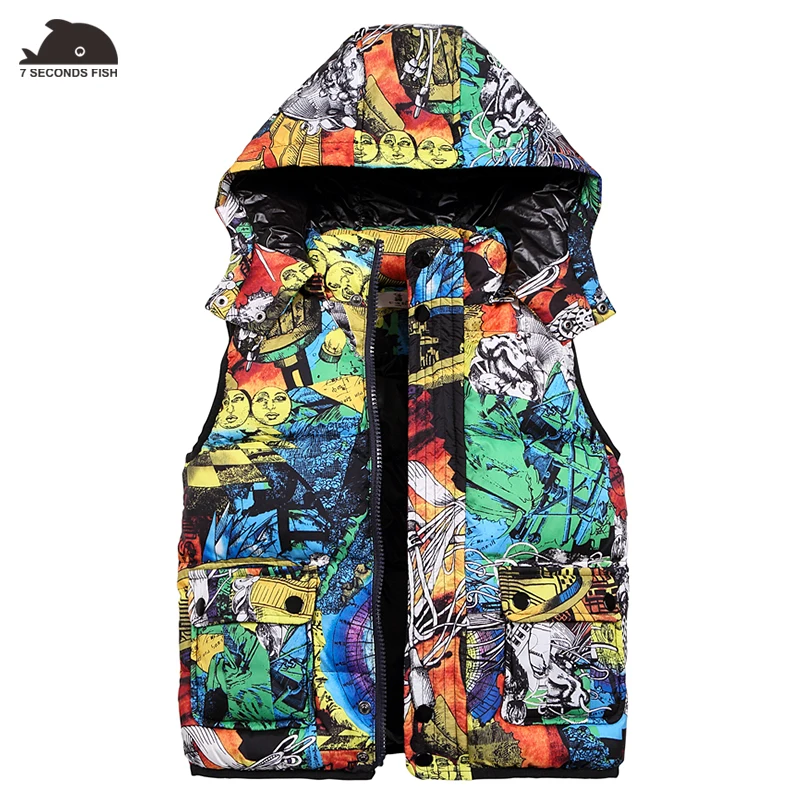 

Boys jacket 80% White Duck Down Coats Graffiti Vests Thickening Jackets Parkas Autumn Winter Children Clothing Kids Clothes