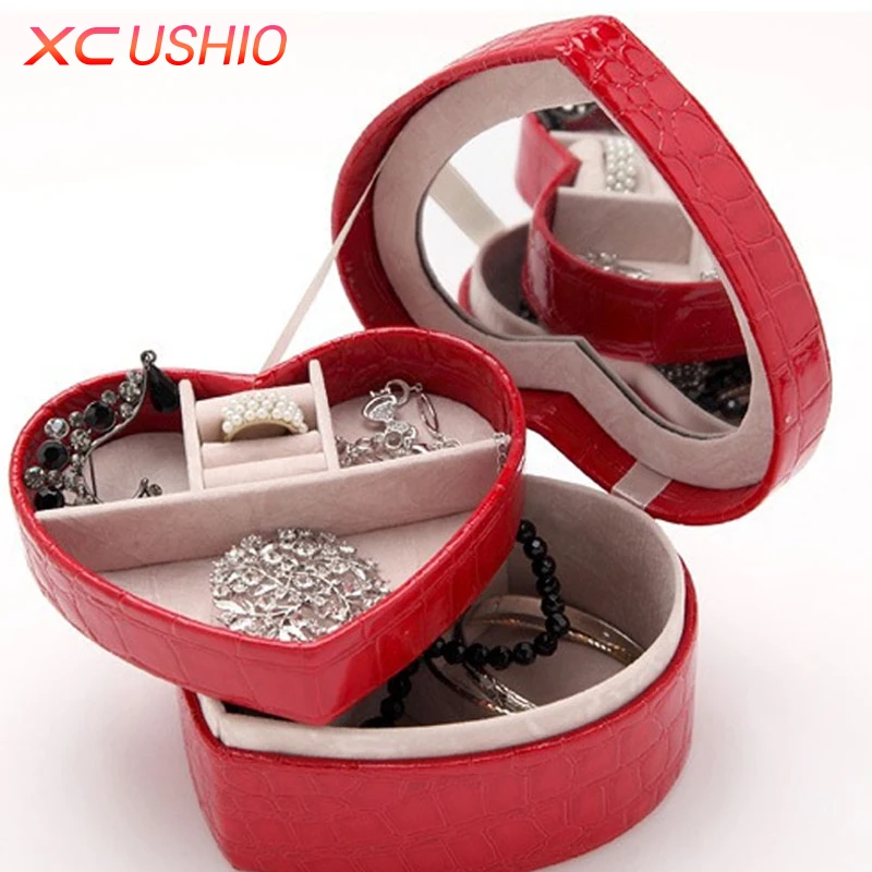 Heart Shape Jewelry Display Box Crocodile Pattern PU Leather Jewellery Storage Organizer Detachable Casket|jewellery storage|jewellery koreajewellery