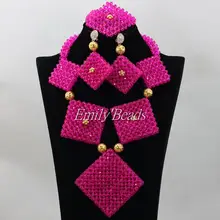 Очаровательная фуксия розовый в нигерийском стиле свадебный комплект ювелирных изделий индийская невеста подарок Африканский комплект ювелирных изделий костюма Горячая распродажа, aij300