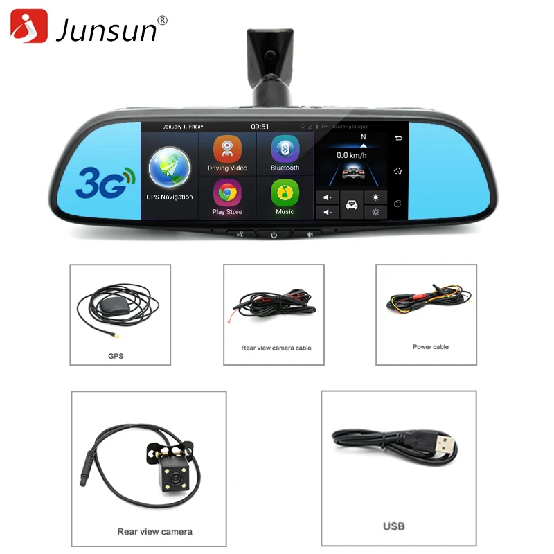 Junsun Автомобильный видеорегистратор камера зеркало 3g Специальный Авто 7 &quotAndroid 5 0