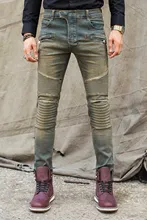 High Quality Men Denim Biker Jeans Patchwork Slim Zipper Skinny Pencil Elastic Denim Jeans Ripped Motorcycle