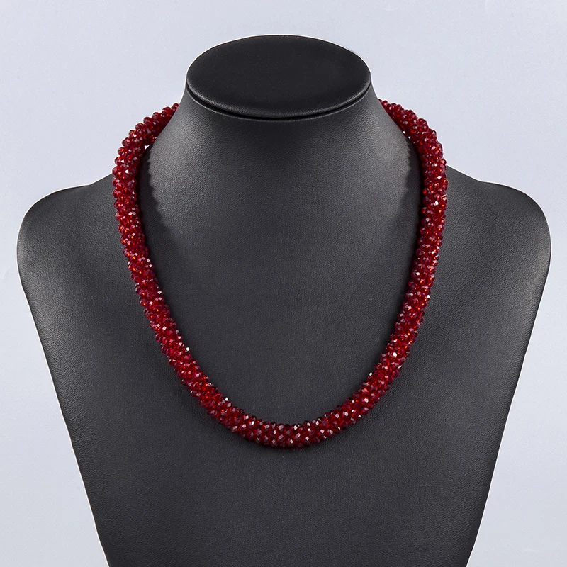 Transparent Beads Multicolor Red Handmade Threading Faceted Crystal Color Beaded Short Necklace for Lady Women Gift